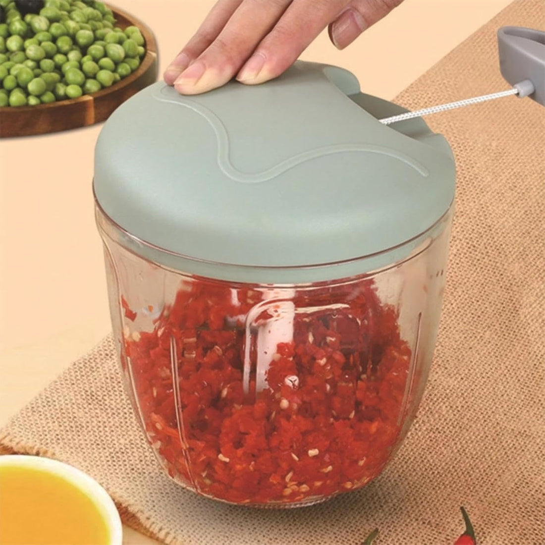 900Ml Extra Large Manual Food Chopper Vegetable Chopper Garlic Chopper, Pull String Manual Food Processor with 5 Sharp Blades Mincer for Cutting Onions Chili Ginger Seasoning