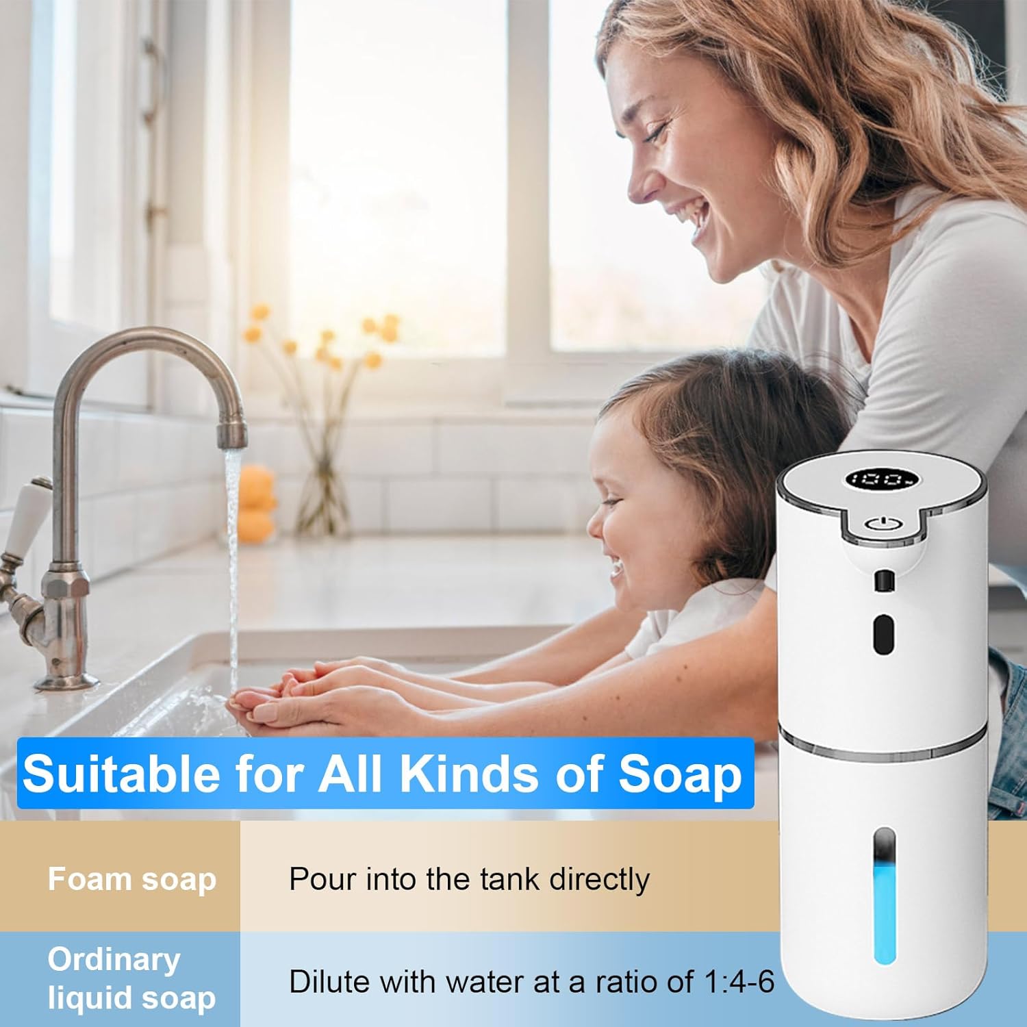 Automatic Foaming Soap Dispenser Touchless, USB Rechargeable Smart Hand Soap Dispenser, 6-Level Adjustable, 12.8Oz/380Ml Wall Mount for Bathroom Kitchen Dish Soap