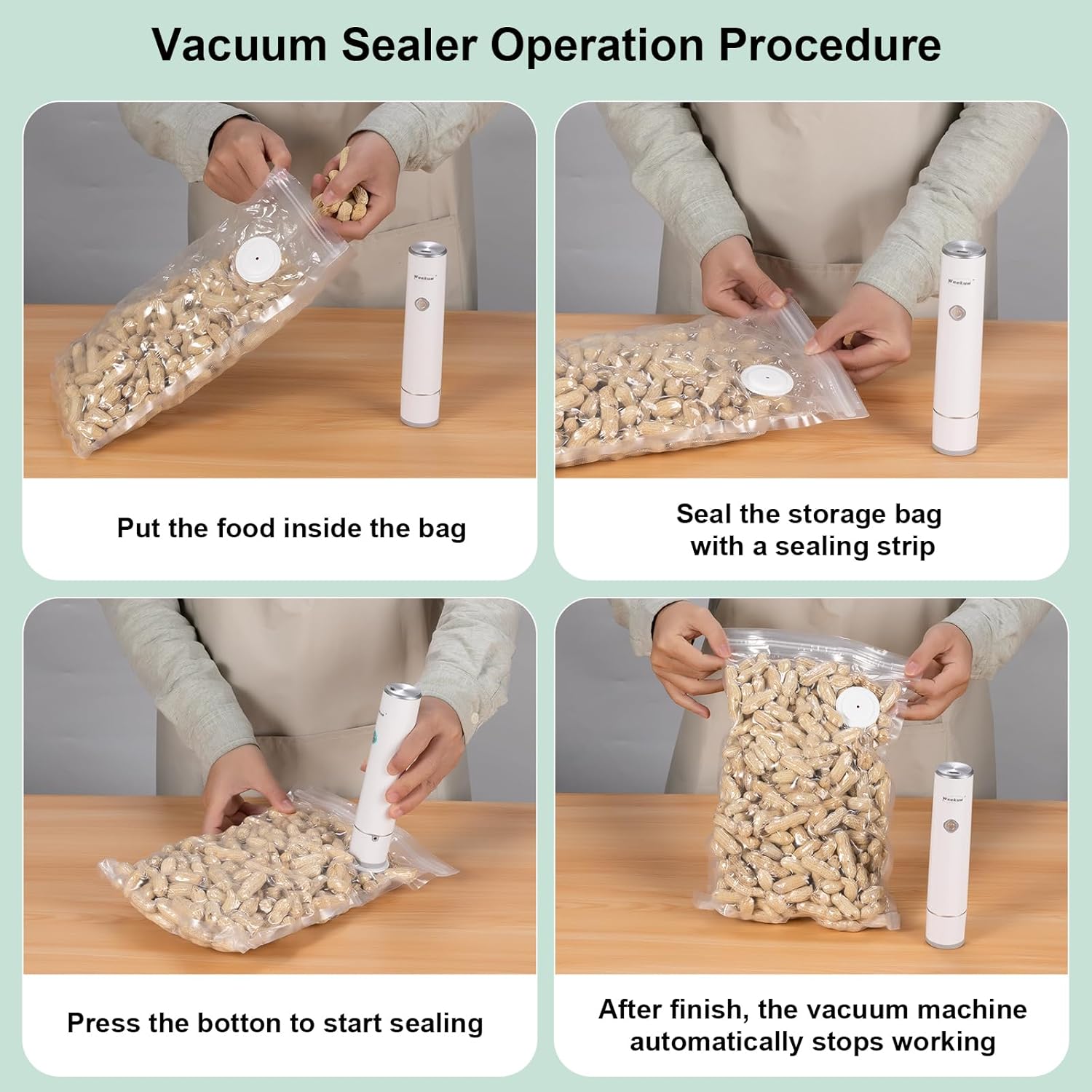 Handheld Vacuum Sealer for Food Storage – Portable & Rechargeable, Easy One-Hand Automatic Operation, 1 Vacuum Sealer + 10 Food Reusable Bags (30 Bags Optional)