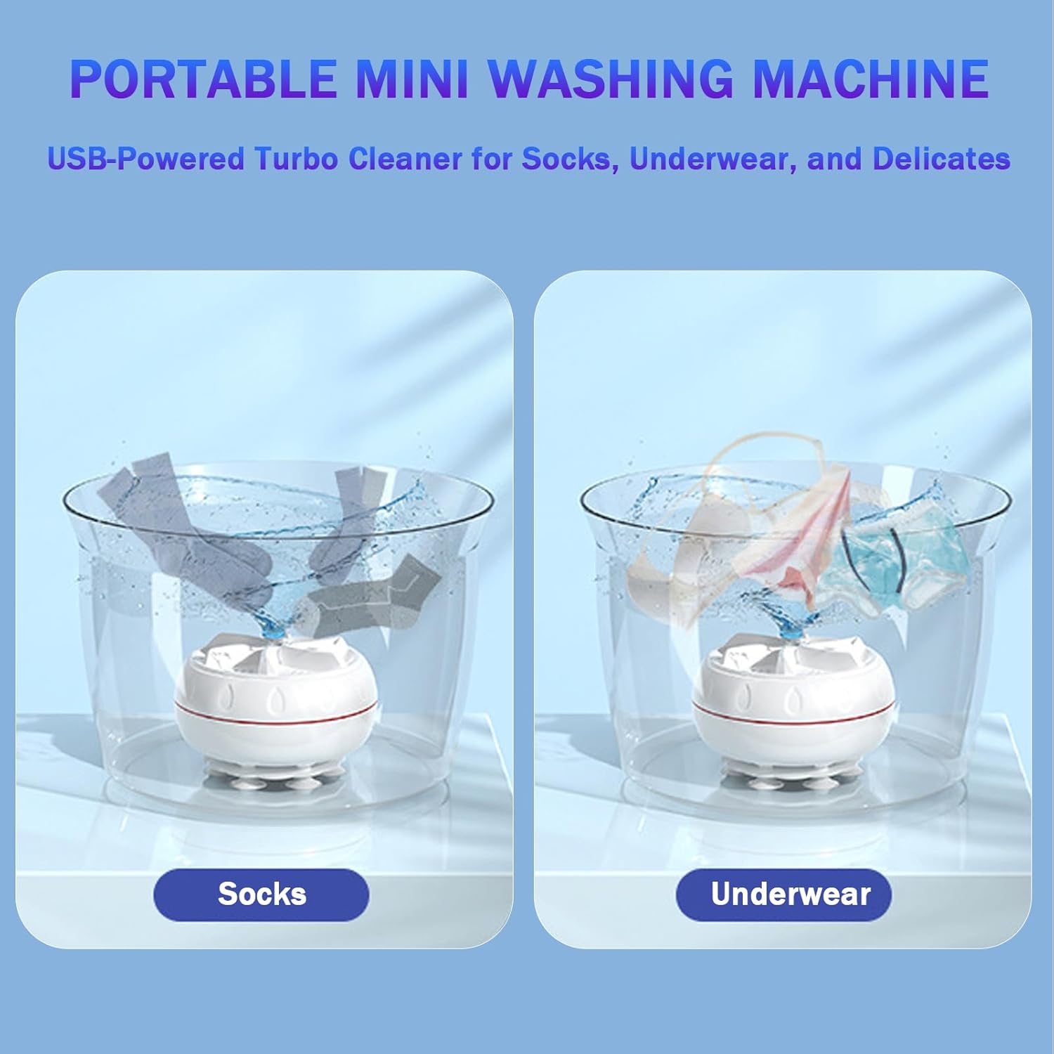 Mini Portable USB Washing Machine | Sink Washing Machine Ultrasonic Turbo Washer for Clothes and Dishes. Perfect for Travel, Business, Camping, Home, College, RV, and Apartments