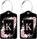 2 Pcs PU Leather Luggage Tag for Suitcases with Privacy Shield and Name ID Tag Address Card Travel Cruise Luggage Tag, Suitable for Men and Women Baggage Handbag Backpack,Flower and Monogram(Letter K