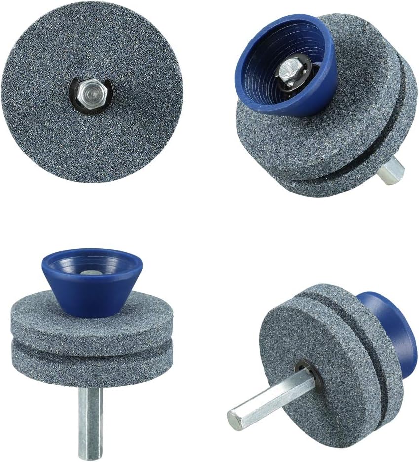 【New】Double Layer Corundum Lawn Mower Blade Sharpener, Universal Wear Lawnmower Blade Sharpener for Any Power Drill/Hand Drill, Double-Layer Grindstones Easy to Use and Not Easy Damage-(Gray)