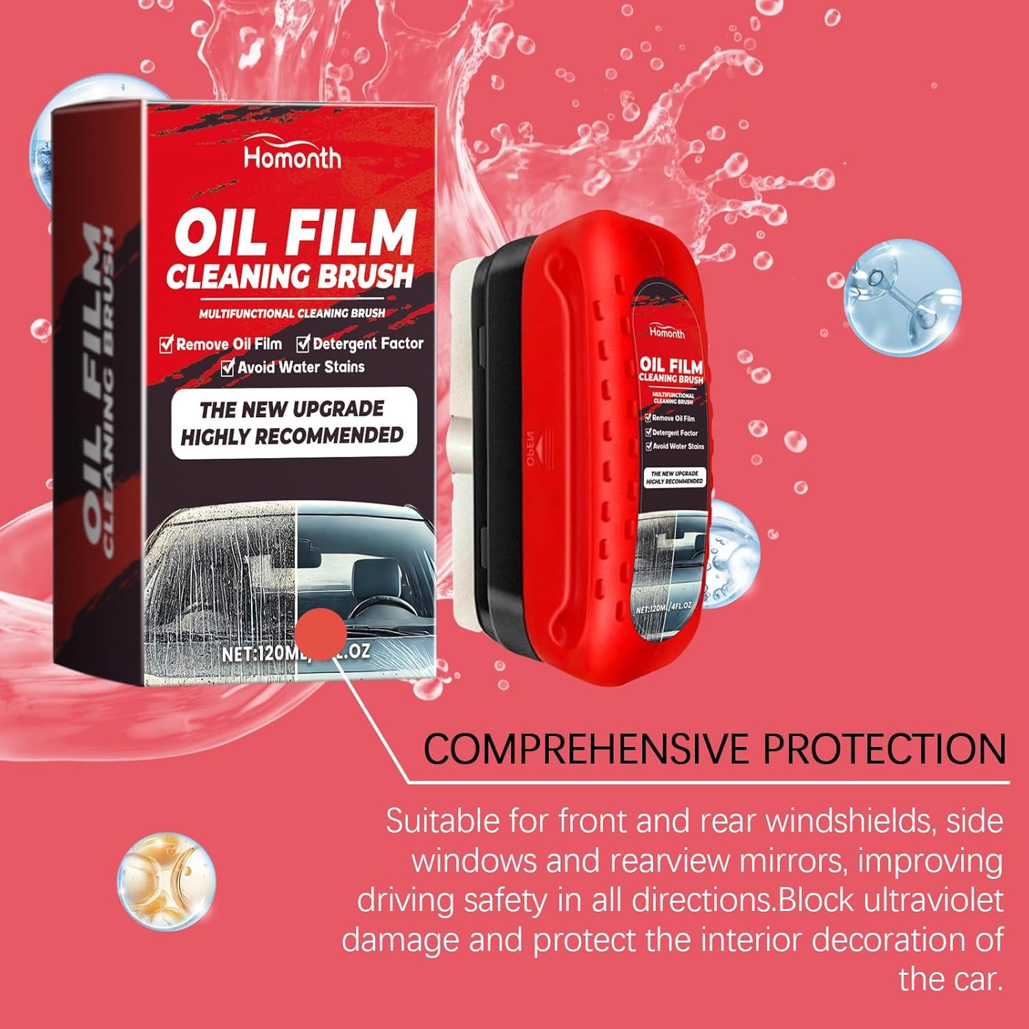 2Pack Automotive Oil Film Cleaning Brush New Glass Coating for Windshield Glass Oil Film Remover, Strong Front Windshield Remover for Windshield Improves Clarity and Visibility