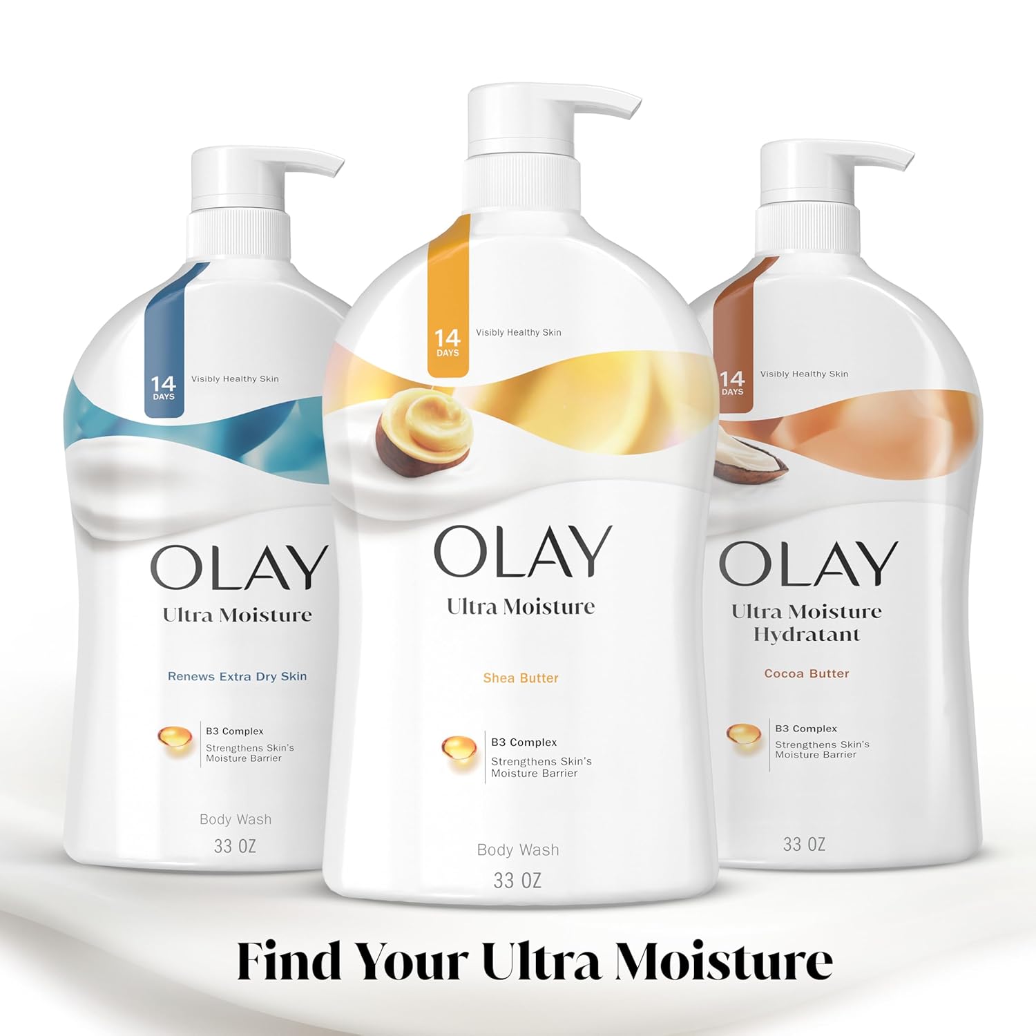 Body Wash for Women, Ultra Moisture, 24Hr Moisturizing, Hydrating & Refreshing, B3 Vitamin Complex, Free of Parabens & Phthalates, for All Skin Types, Shea Butter Scent, 33 Fl Oz
