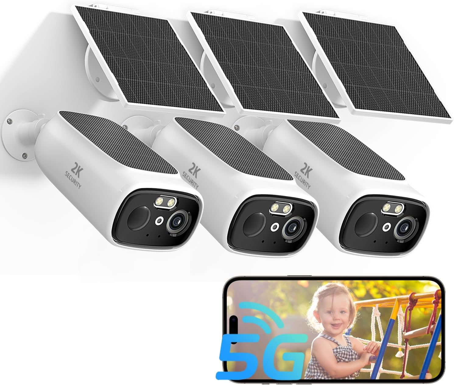 2.4G/5G Wifi Cameras for Home Security with Double Solar Panels, 2K Solar Security Cameras Wireless Outdoor, Color Night Vision , 2-Way Talk, Spotlight, Siren,Ip66, Cloud/Sd, AI Detection, W/Alexa