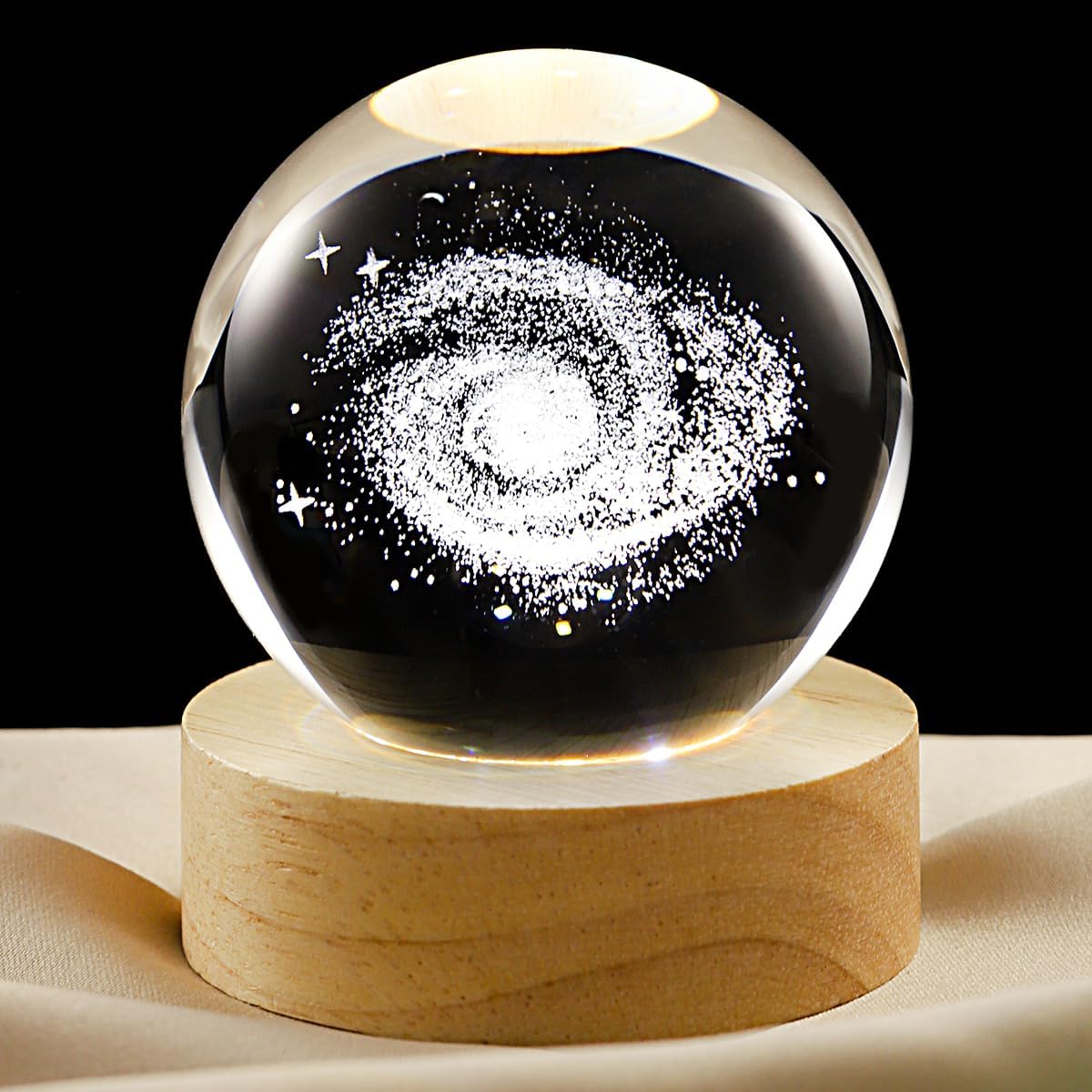 3D Galaxy Crystal Ball Lamp with Dimmable LED and Wooden Base, Night Light for Kids Teens Adults, Home Desk Office Bedroom Decor, Birthday Gift (2.4”/ 6Cm)