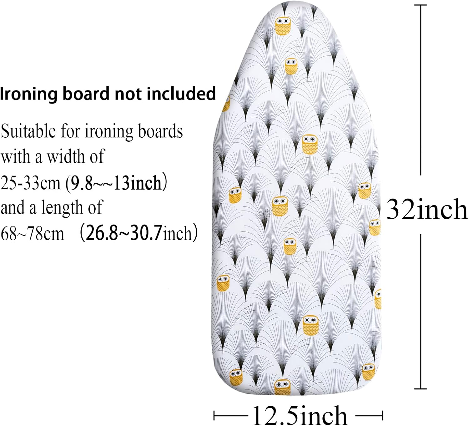 Small Ironing Board Cover Scorch Resistant, Cotton Table Top Ironing Cover with Padding Heat Reflective Heavy Duty Pad (Owl, 12.5"X32")