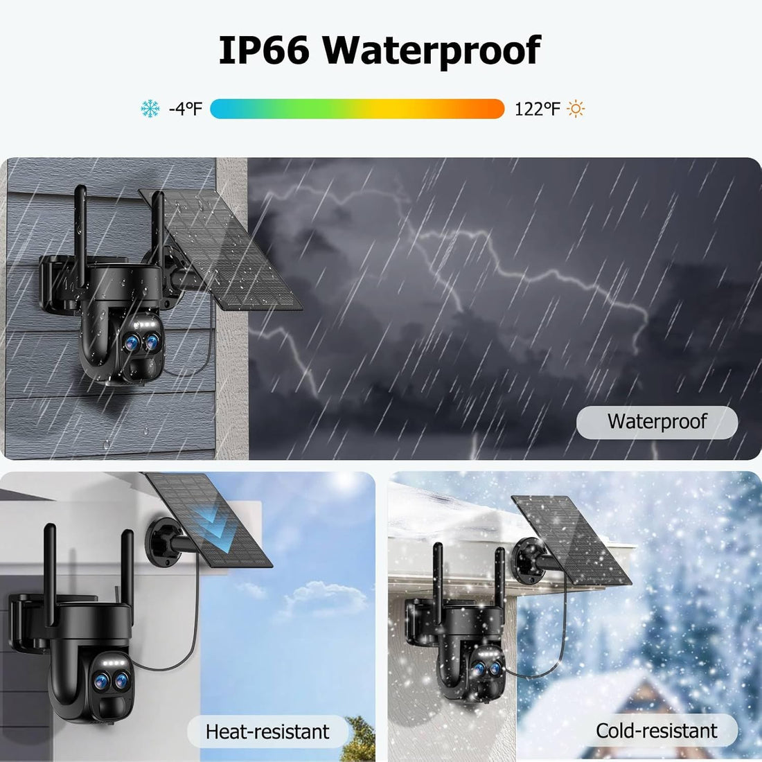 4K Solar Security Cameras Wireless Outdoor, 2.4G & 5G Wifi PTZ Camera Battery Powered, 360°View Home Security Systems with Color Night Vision, Spotlight Siren, PIR Sensor, IP66, 2 Pack