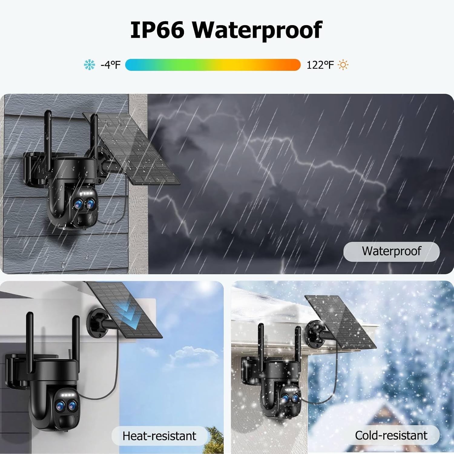 4K Solar Security Cameras Wireless Outdoor, 2.4G & 5G Wifi PTZ Camera Battery Powered, 360°View Home Security Systems with Color Night Vision, Spotlight Siren, PIR Sensor, IP66, 2 Pack