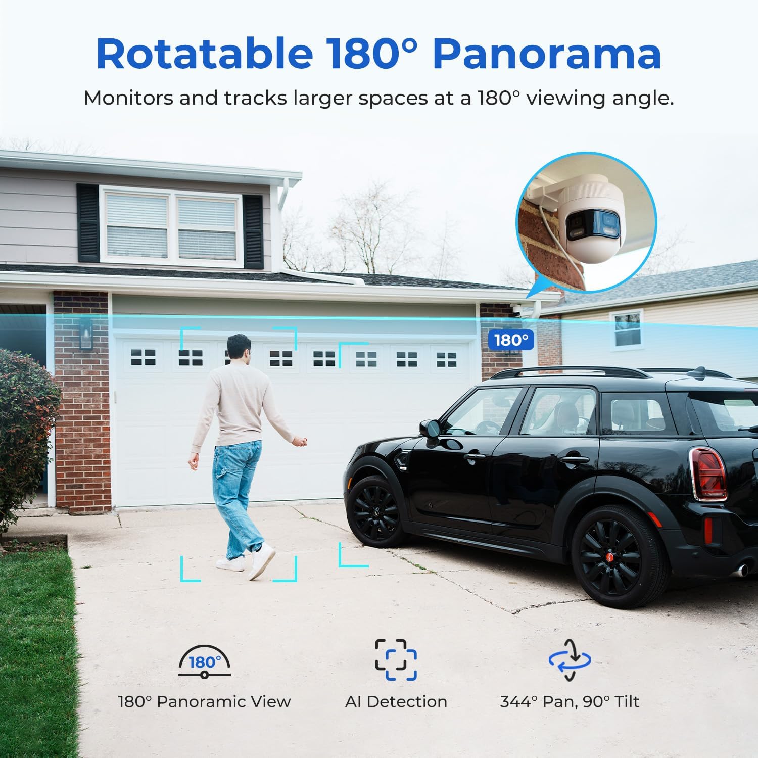EC6 Panorama+64Gb SD Card: 3.5K Wifi Plug-In Spotlight Camera: 180° Utra Widely View W/344° Rotatable Dual-Lens Security Camera Outdoor