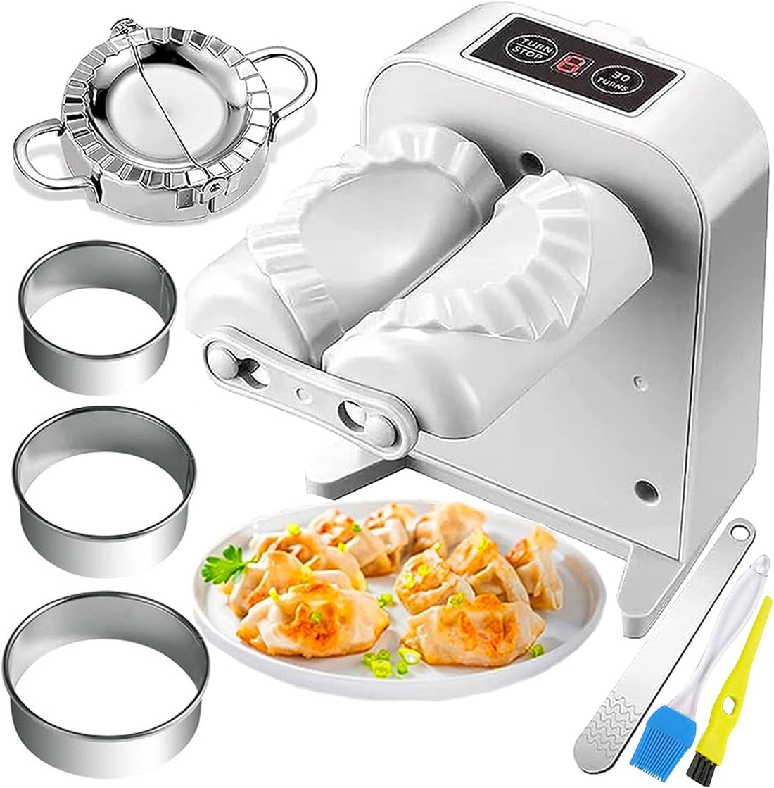 Electric Dumpling Machine Rechargeable Automatic Electric Dumpling Maker Machine Mould 2 Modes,Household Easy Quick Dumpling Maker Press Machine with Empanada Maker Press,Dough Cutters,Spoon and Brush