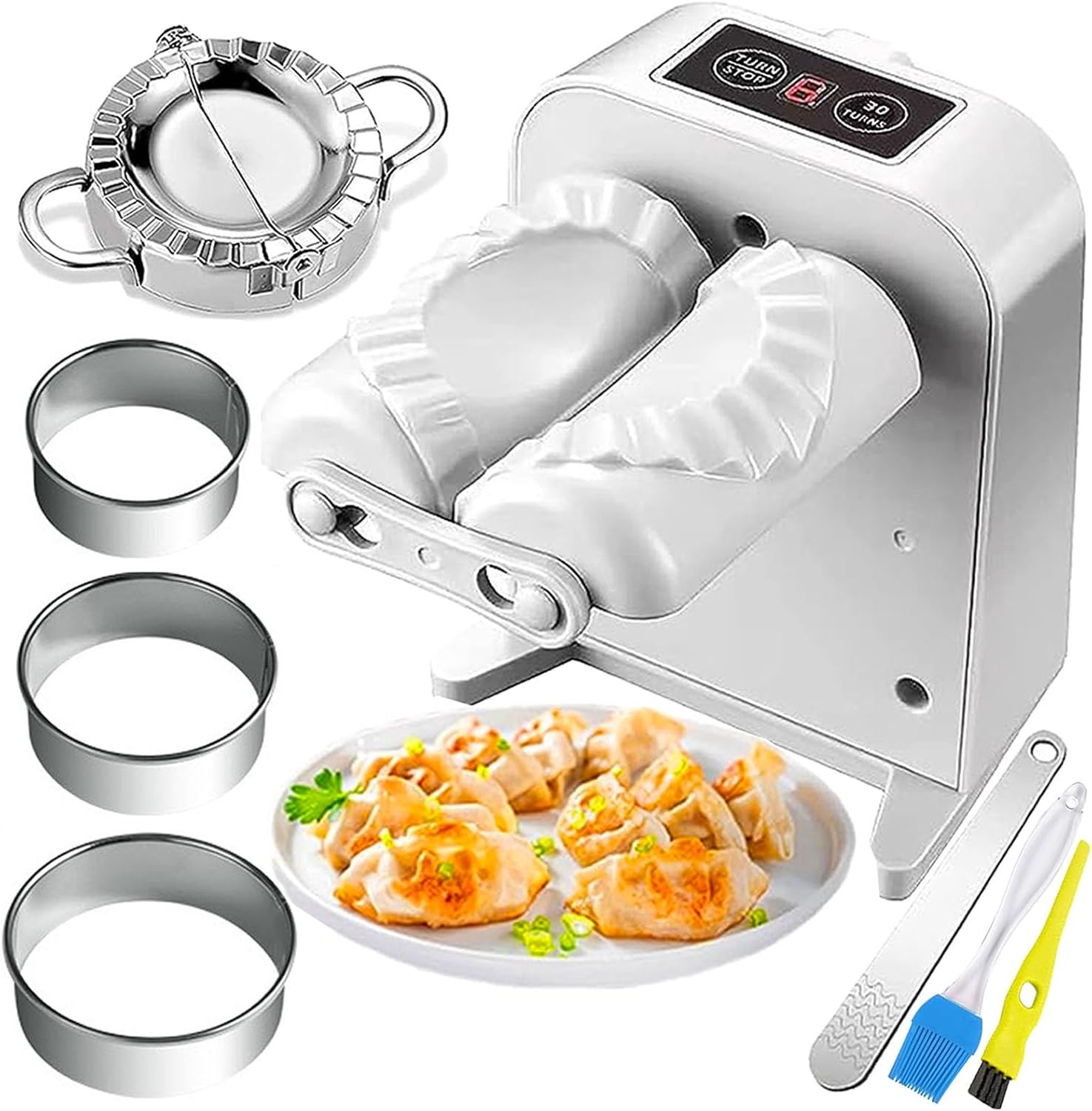 Electric Dumpling Machine Rechargeable Automatic Electric Dumpling Maker Machine Mould 2 Modes,Household Easy Quick Dumpling Maker Press Machine with Empanada Maker Press,Dough Cutters,Spoon and Brush