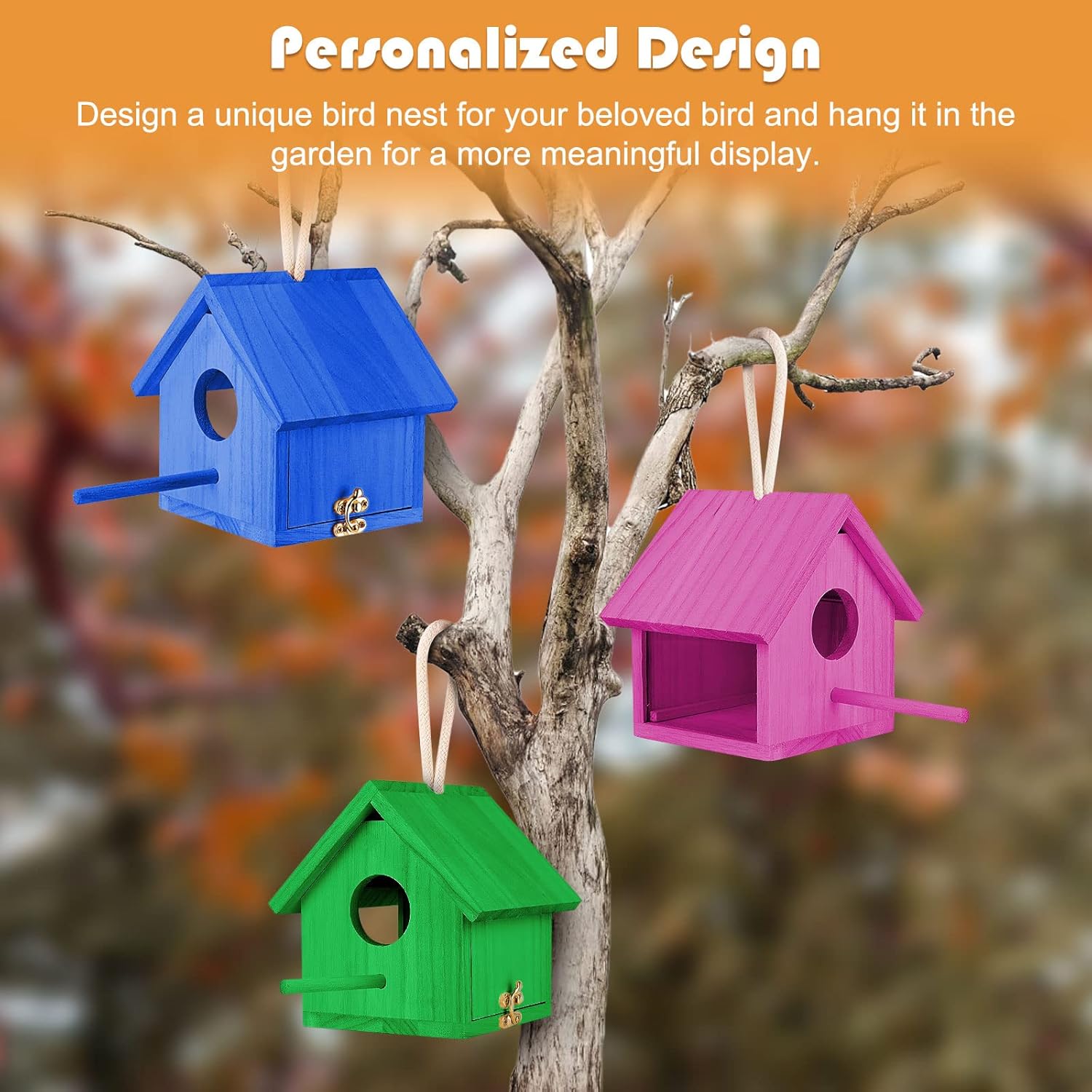 Outdoor Bird Houses Transparent Wooden Bird House for outside with Lanyard and Screws,Hanging Birdhouse Clearance for Finch Bluebird Cardinals Hummingbird