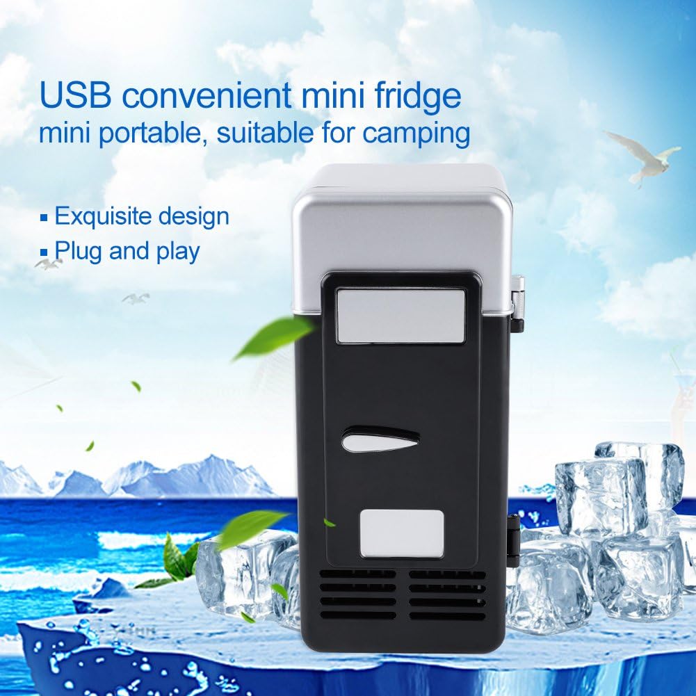 Mini USB Refrigerator Cooler Beverage Drink Cans Refrigerator and Heater for Office Desktop Hotel Home Car (Black)