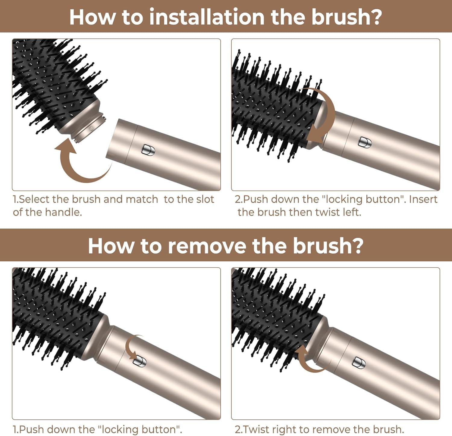 Hair Dryer Brush 6 in 1 Detachable Blow Dryer Brush Set 60000RPM Hair Styling Tool 1000W Professional Hot Air Styler Negative Ionic Hot Air Brush Auto Air Curler Straighten round Brush (Gold)