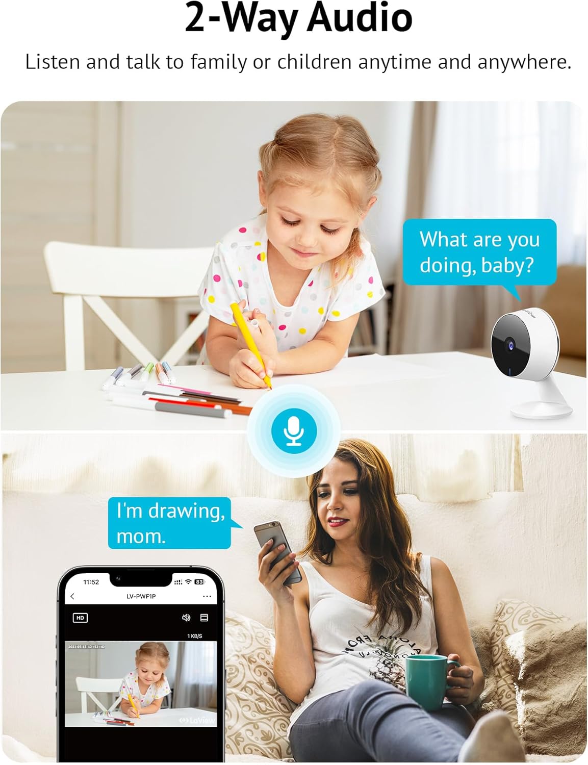 4MP 2K Cameras for Home Security Indoor, 5G& 2.4Ghz Home Security Camera for Baby/Elder/Pet/Nanny,Baby Cam Starlight Sensor Color Night Vision,Us Cloud Service,Works with Alexa Ios & Android