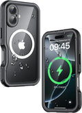 Waterproof Phone Case for Iphone 16 Pro Max, [Compatible with Magsafe] [IP68 Underwater] [Built-In Screen Protector & Glass Camera Protector] Full Body Shockproof Cover with Lanyard Black/Clear