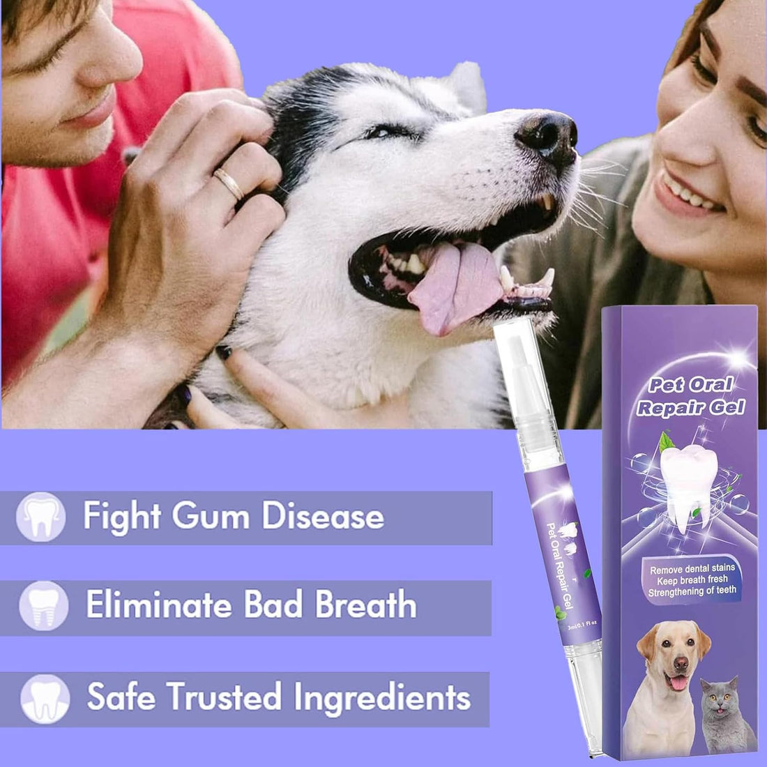 3Pcs Pet Oral Repair Gel, Dog Oral Repair Gel, Pet Breath Freshener for Cats and Dogs, Removes Tartar, Keeps Breath Fresh, Strengthens Teeth, without Brushing