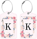 2 Pcs PU Leather Luggage Tag for Suitcases with Privacy Shield and Name ID Tag Address Card Travel Cruise Luggage Tag, Suitable for Men and Women Baggage Handbag Backpack,Flower and Monogram(Letter K