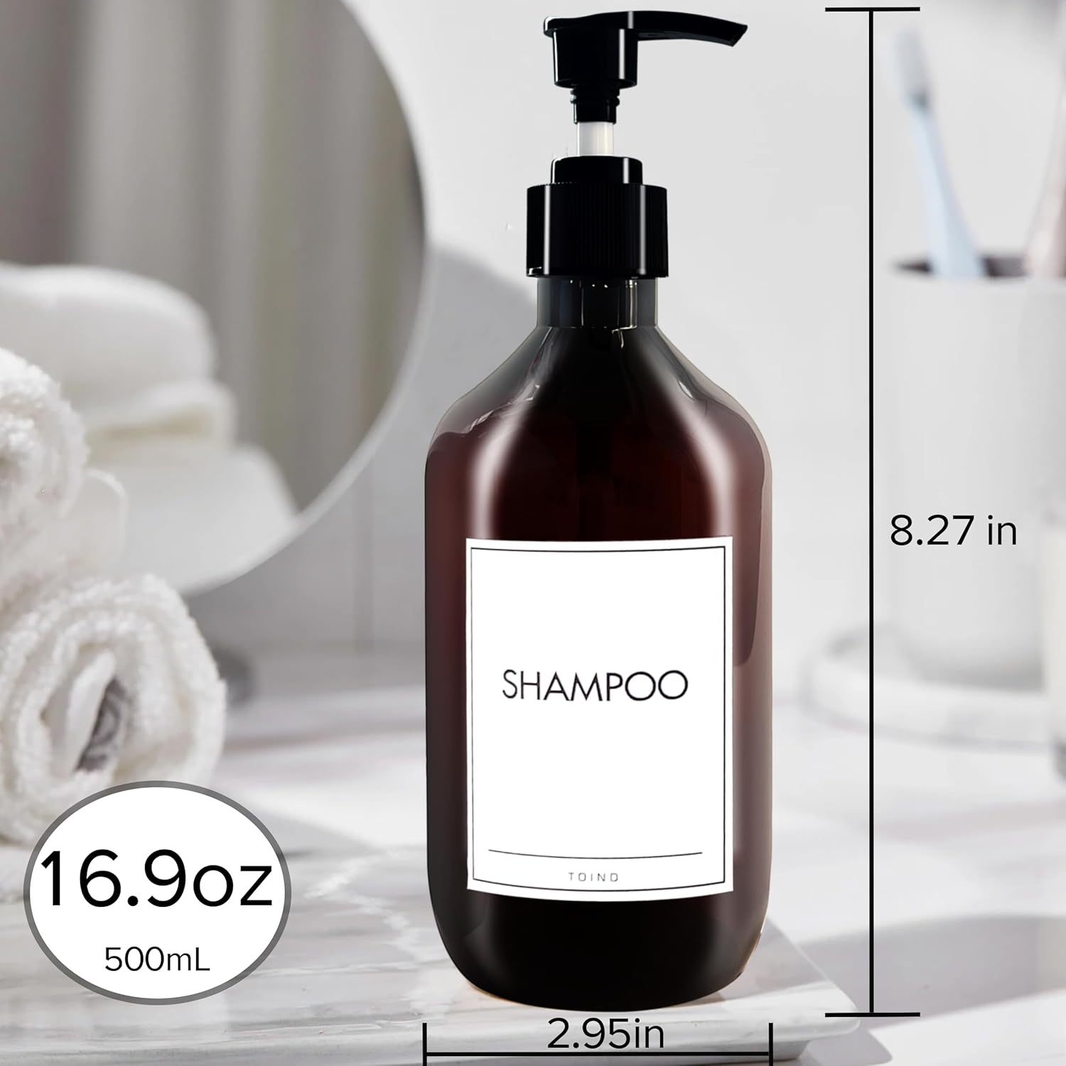 Shampoo and Conditioner Dispenser 16.9Oz/500Ml Refillable Shampoo Pump Bottles with Labels for Bathroom Empty Hand Wash Dispenser Set of 3