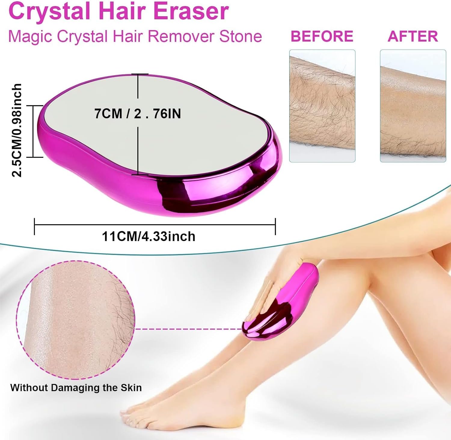 Crystal Hair Eraser for Women, Painless Hair Remover, Instant Results, Easy-To-Use, Durable, Reusable, Waterproof Epilator, Non-Abrasive(Rose Pink)