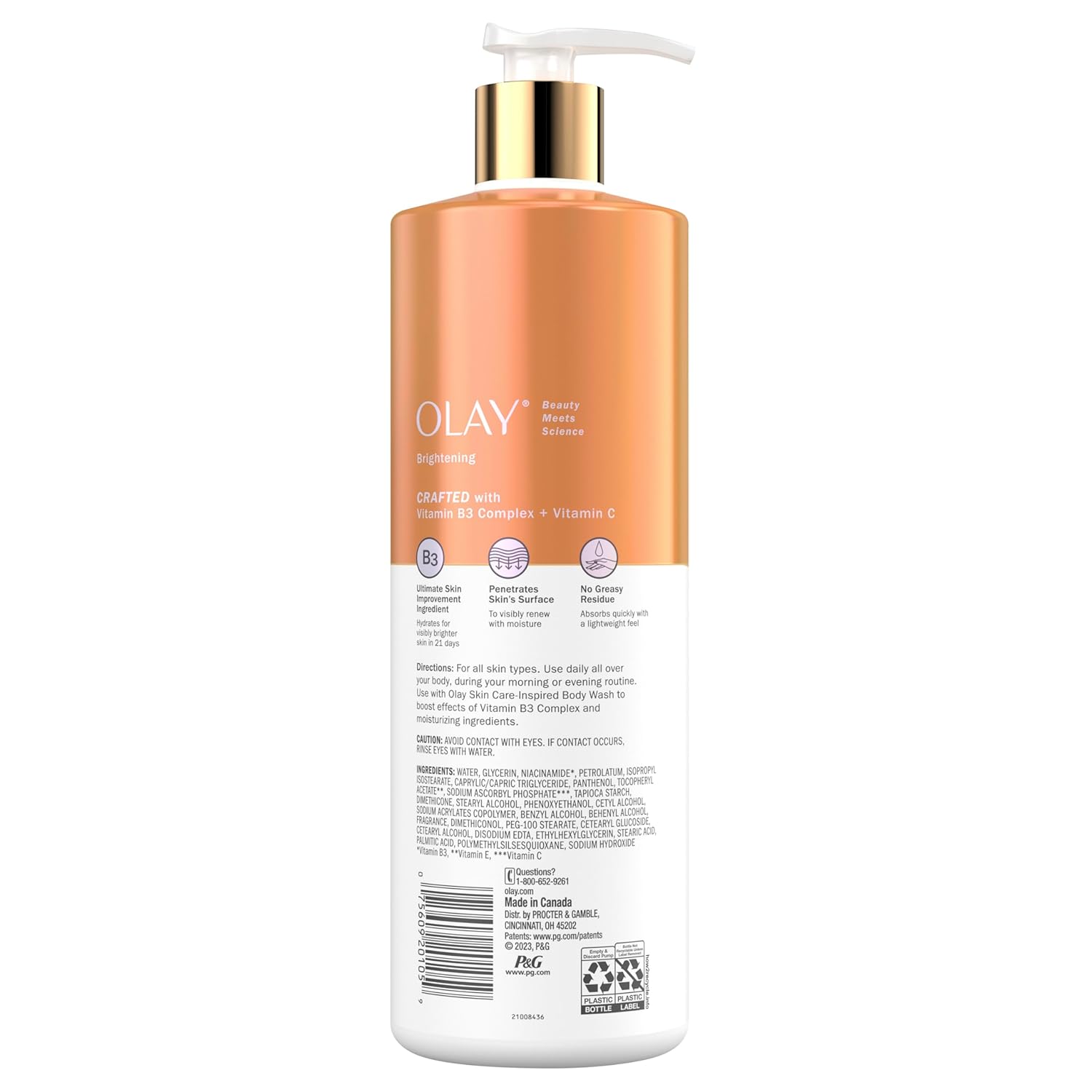 Body Lotion for Women, Brightening with Vitamin C Serum, Visibly Bright & Radiant Skin, 24Hr Moisture & Hydration, Fast Absorbing Formula, Vitamin B3 Complex, for All Skin Types, 17 Fl Oz