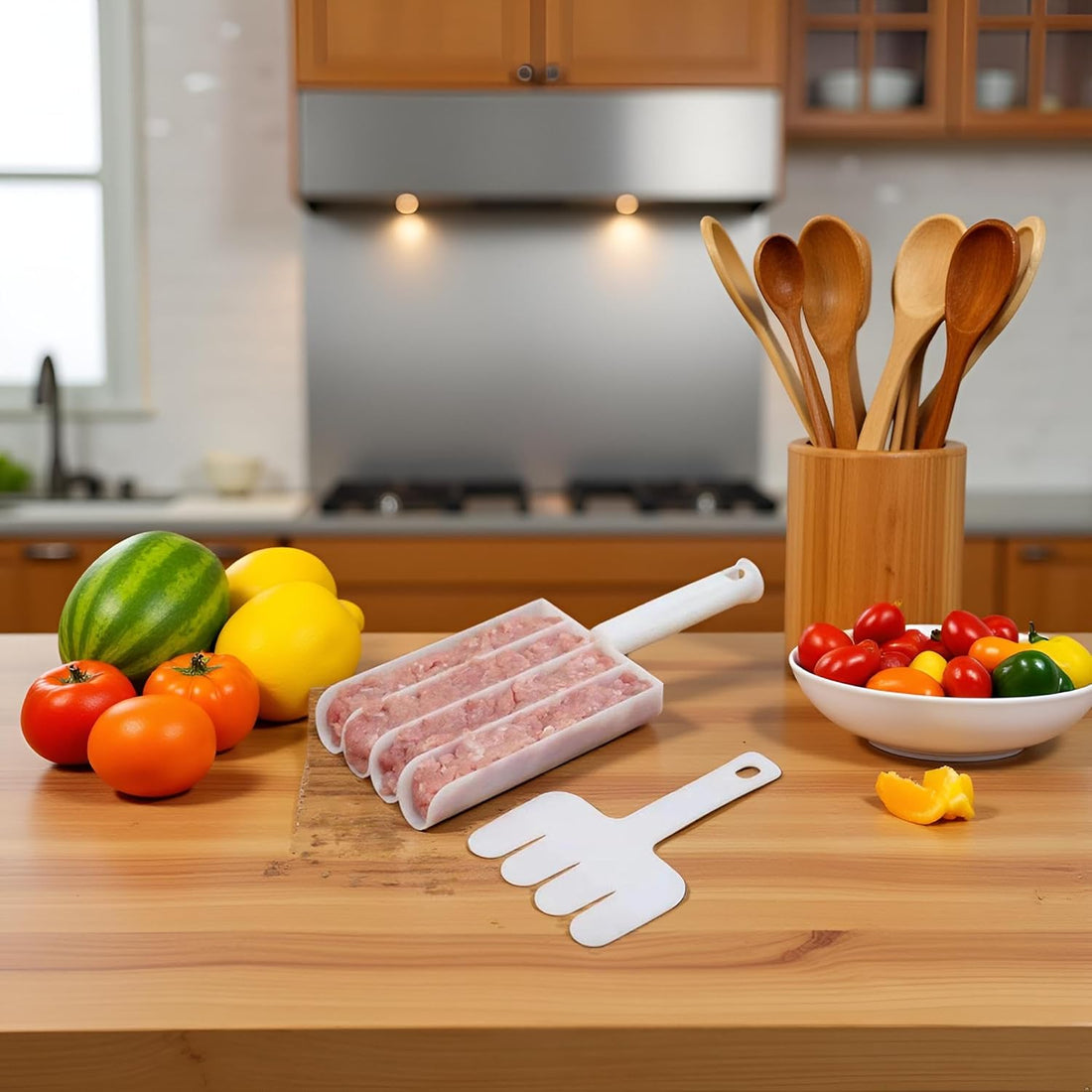 White Triple Meatball Maker, None-Stick Meatball Maker Melon Ballers, Meat Ball Scoop with Cutting Spade Ball Maker,Fruit and Vegetable Tools Creative Kitchen