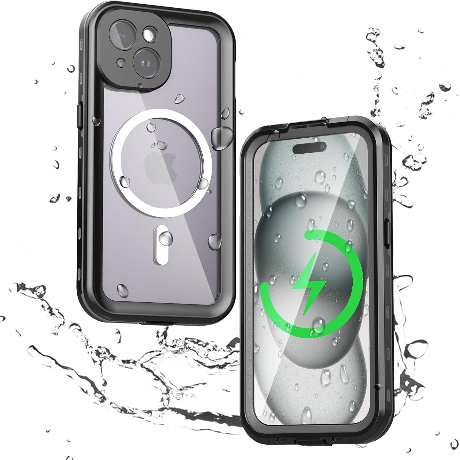 Waterproof Phone Case for Iphone 16 Pro Max, [Compatible with Magsafe] [IP68 Underwater] [Built-In Screen Protector & Glass Camera Protector] Full Body Shockproof Cover with Lanyard Black/Clear