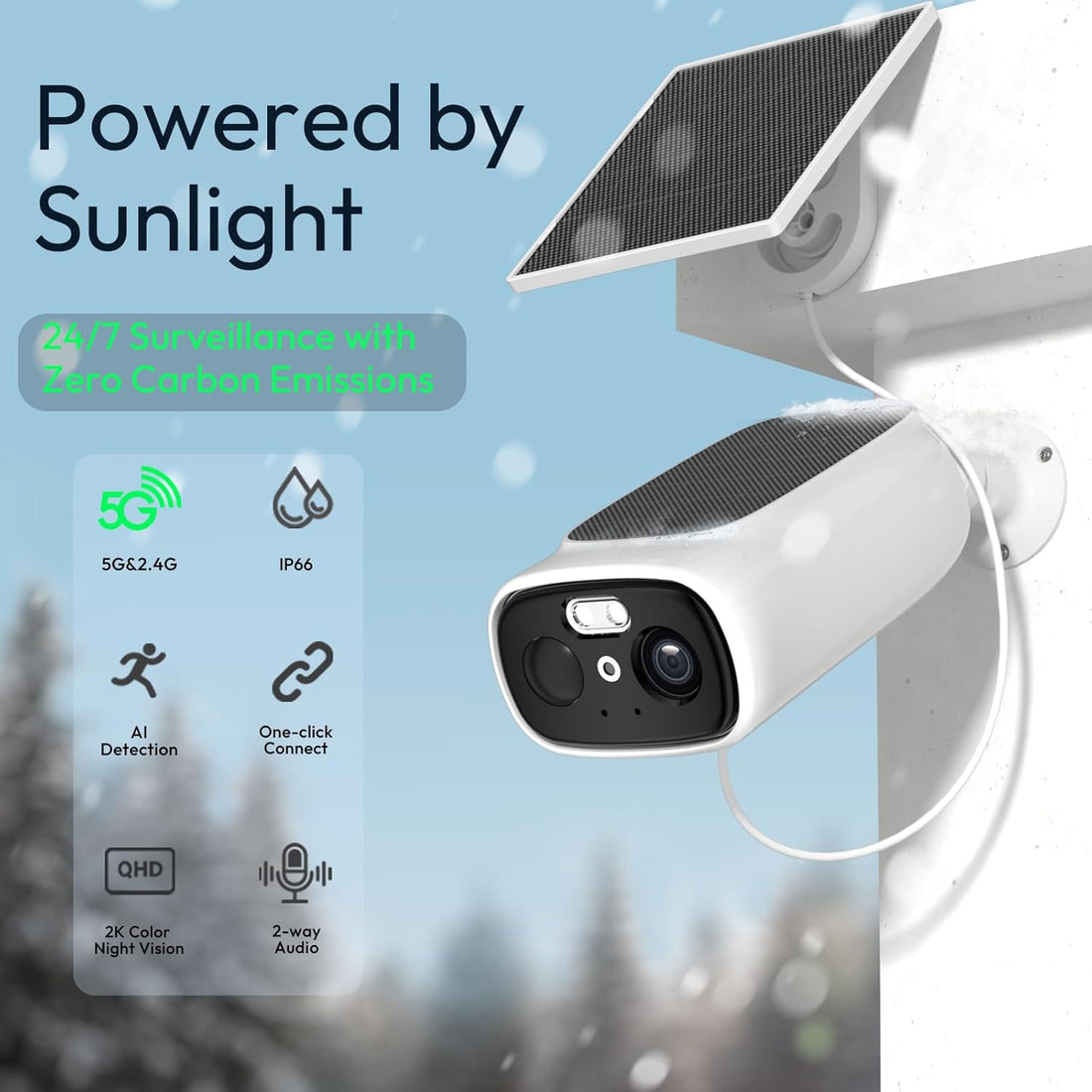 2.4G/5G Wifi Cameras for Home Security with Double Solar Panels, 2K Solar Security Cameras Wireless Outdoor, Color Night Vision , 2-Way Talk, Spotlight, Siren,Ip66, Cloud/Sd, AI Detection, W/Alexa