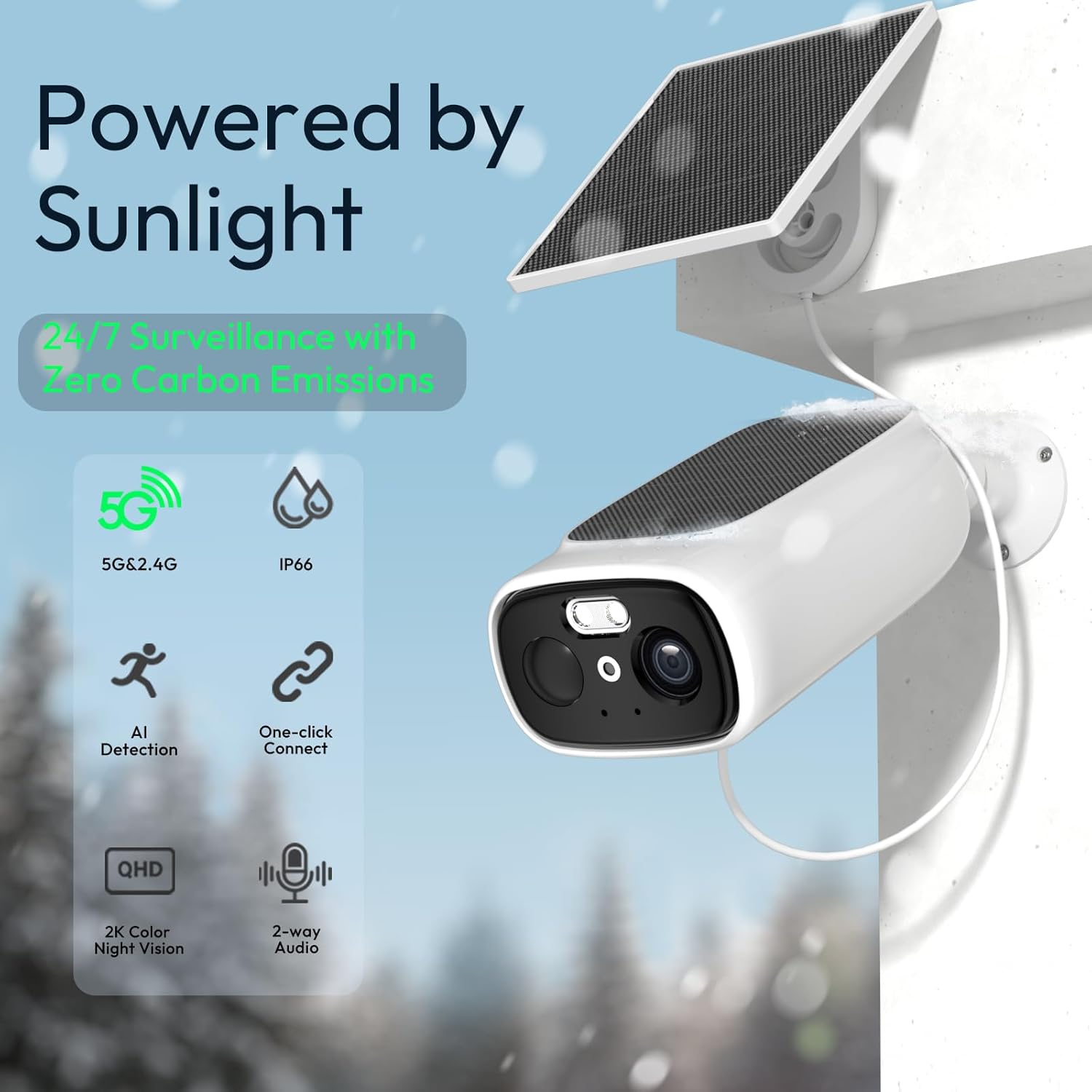2.4G/5G Wifi Cameras for Home Security with Double Solar Panels, 2K Solar Security Cameras Wireless Outdoor, Color Night Vision , 2-Way Talk, Spotlight, Siren,Ip66, Cloud/Sd, AI Detection, W/Alexa