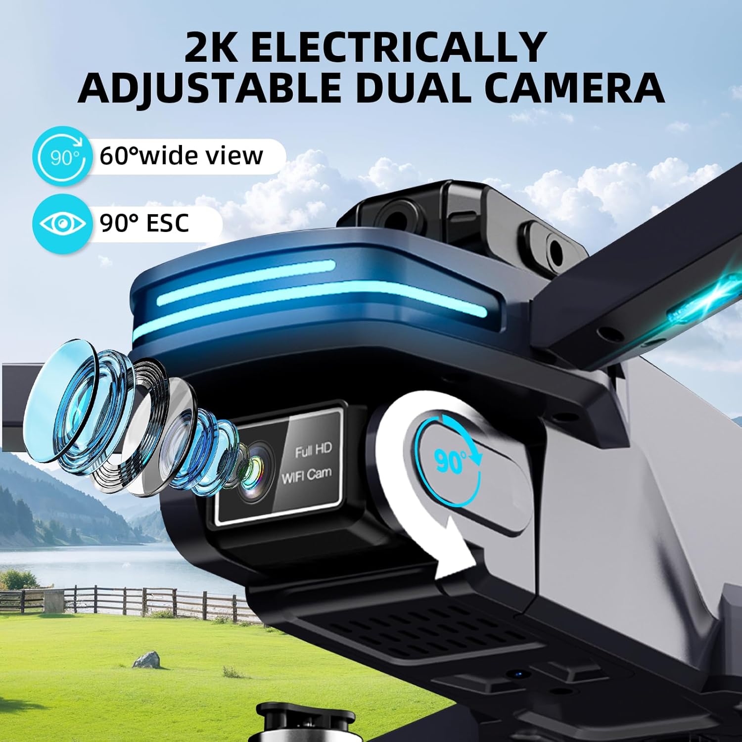 Foldable 4K Drone with Dual Electrically Adjustable Cameras, Brushless RC Quadcopter for Beginners with Altitude Hold, Obstacle Avoidance, One-Key Takeoff/Landing, Carrying Case, Headless Mode