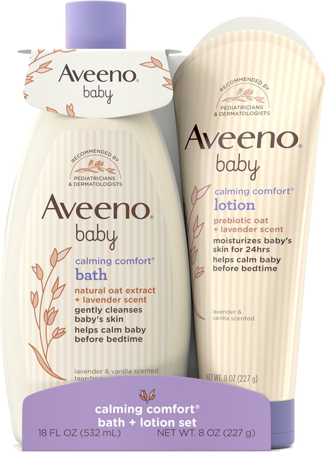 Calming Comfort Bath & Body Lotion Set, Nighttime Baby Skin Care Products with Nourishing Oatmeal plus Relaxing Lavender & Vanilla Scents, Paraben- & Phthalate -Free, 2 Items
