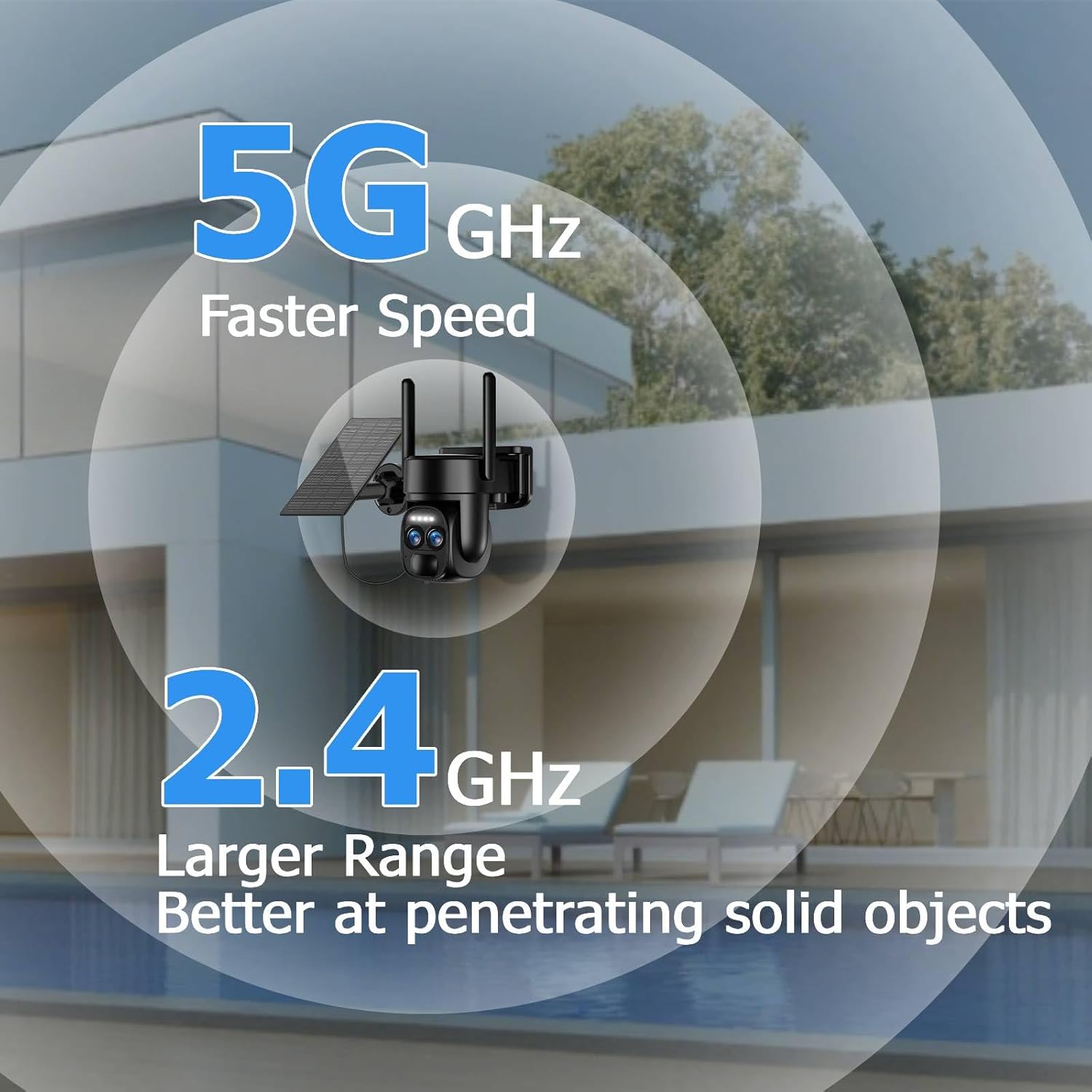 4K Solar Security Cameras Wireless Outdoor, 2.4G & 5G Wifi PTZ Camera Battery Powered, 360°View Home Security Systems with Color Night Vision, Spotlight Siren, PIR Sensor, IP66, 2 Pack