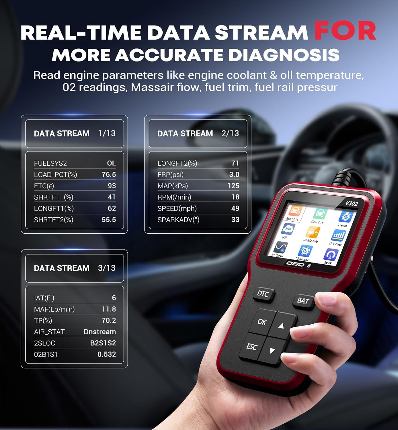 Obd2 Scanner with Battery Tester Enhanced Fixd Car Diagnostic Tool Code Reader for Cars and Trucks Check Engine Light Reader Clears Vehicle Error Codes for All OBD II since 1996