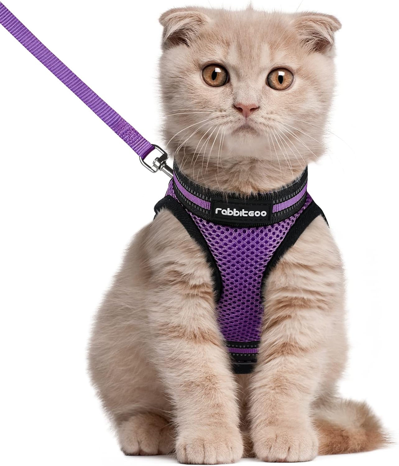 Cat Harness and Leash Set for Walking Escape Proof, Adjustable Soft Kittens Vest with Reflective Strip for Cats, Comfortable Outdoor Vest, Blue, S