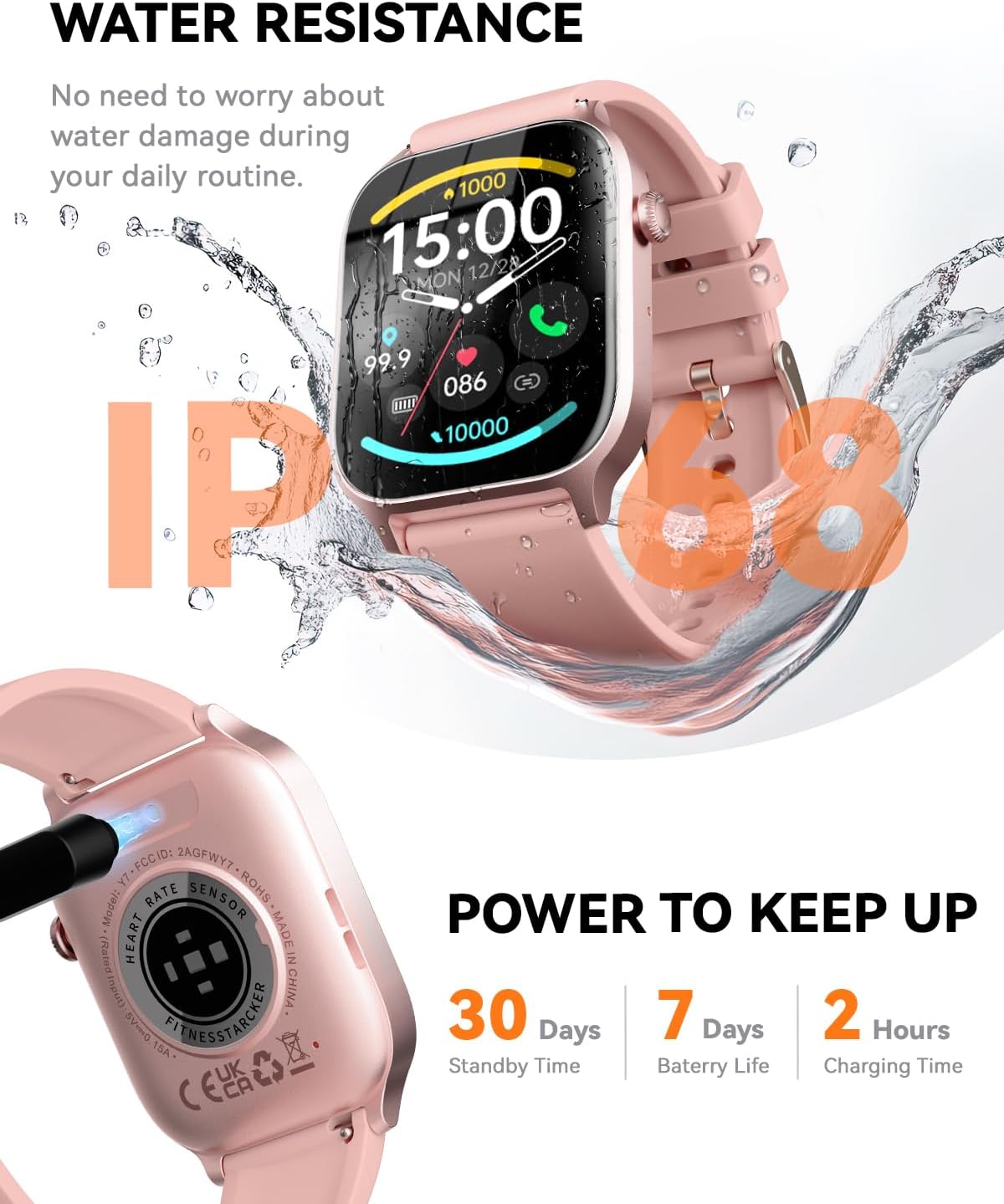 Smart Watch for Men Women- Answer/Make Call, 2025 IP68 Waterproof Fitness Tracker Watch with Sleep Monitor Step Counter Activity Smartwatch for Andriod Ios Phones (Pink, 1.83)