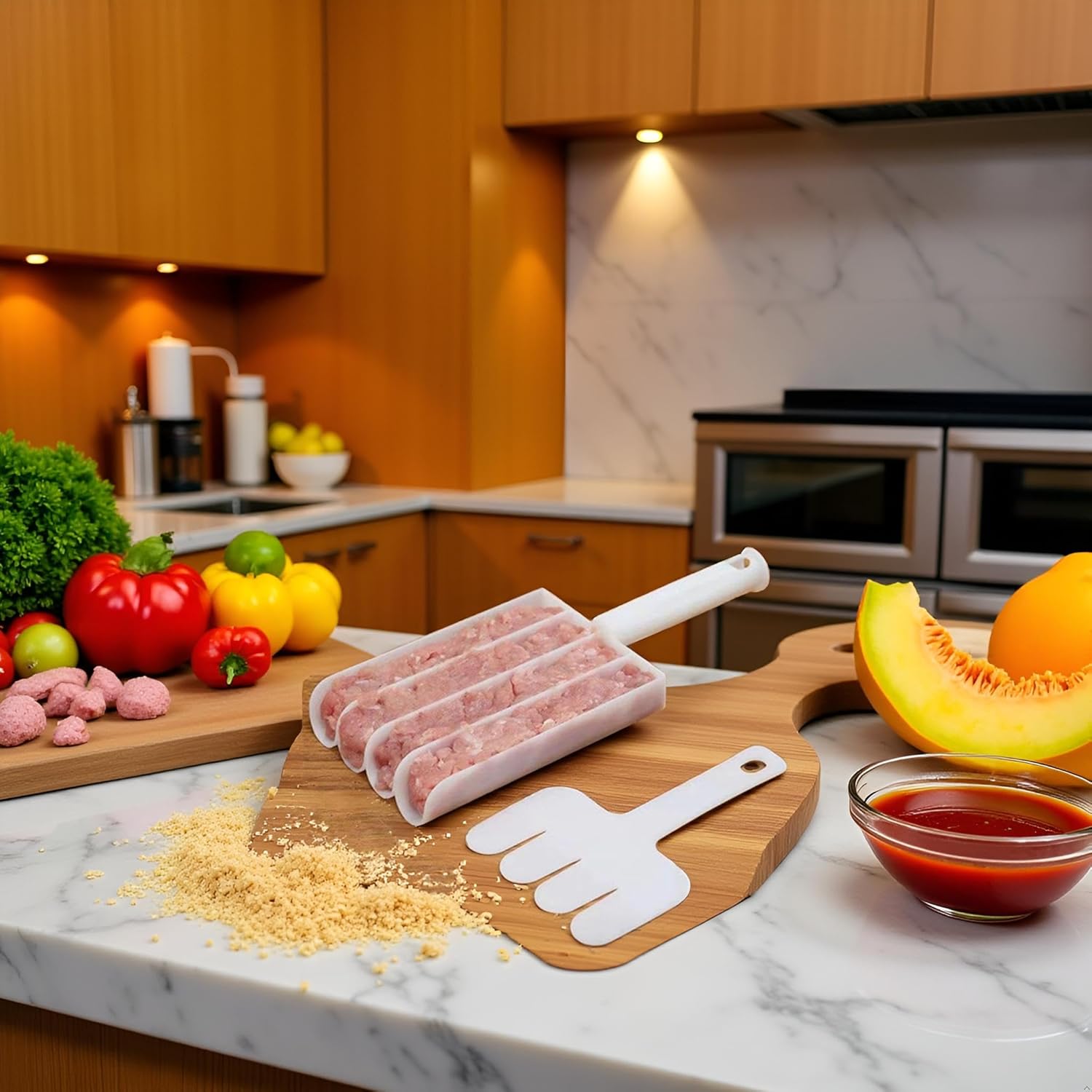 White Triple Meatball Maker, None-Stick Meatball Maker Melon Ballers, Meat Ball Scoop with Cutting Spade Ball Maker,Fruit and Vegetable Tools Creative Kitchen