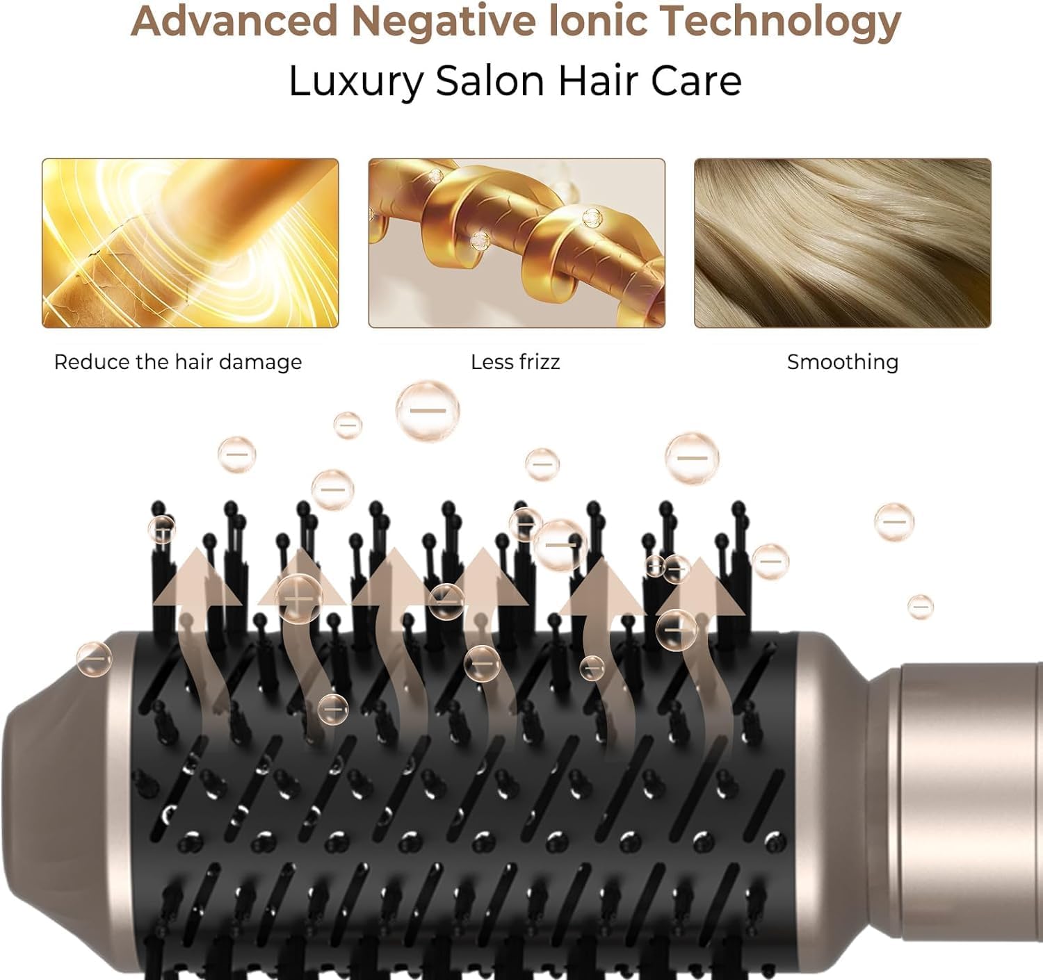 Hair Dryer Brush 6 in 1 Detachable Blow Dryer Brush Set 60000RPM Hair Styling Tool 1000W Professional Hot Air Styler Negative Ionic Hot Air Brush Auto Air Curler Straighten round Brush (Gold)