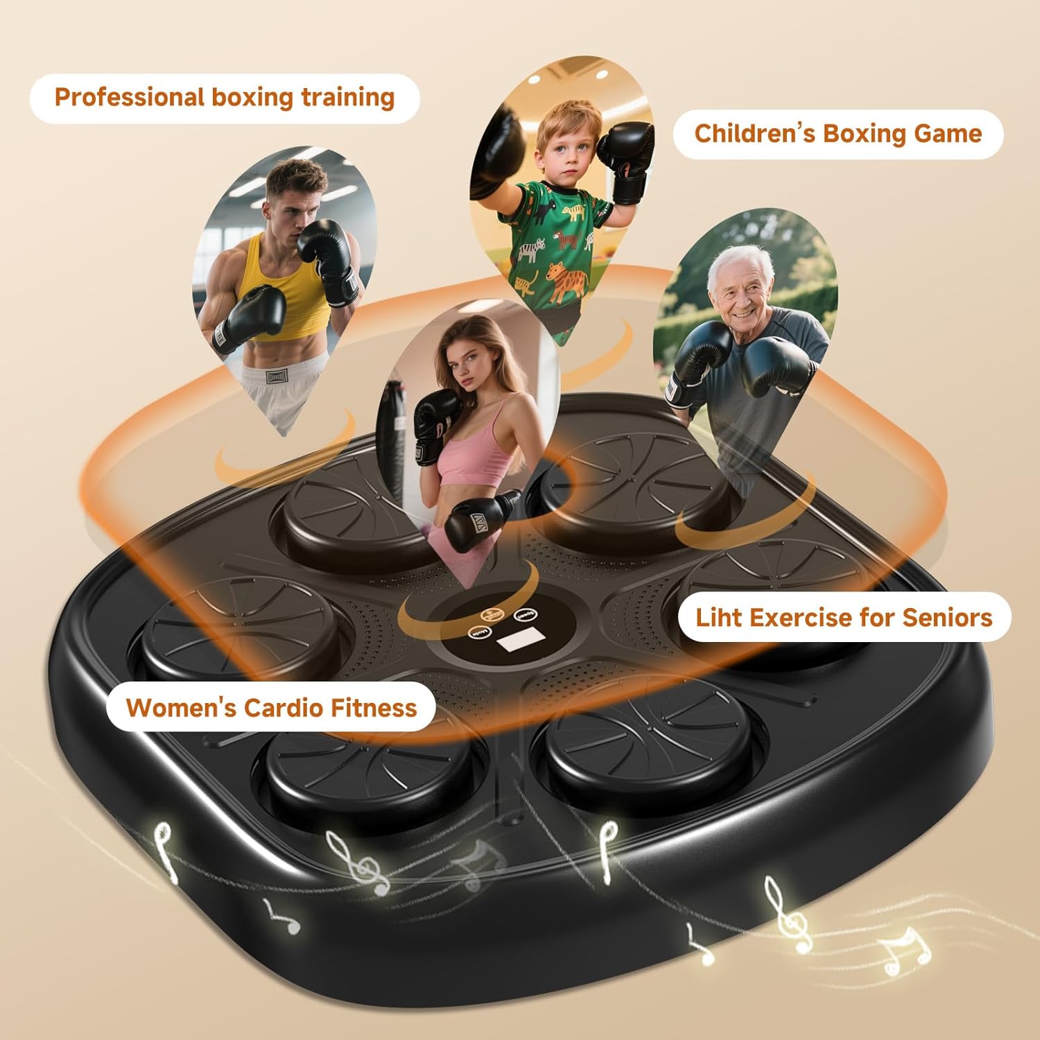 Upgraded Large Size Music Boxing Machine for Kids & Adults, Smart Bluetooth Boxing Machine Wall Mounted with LED, 9 Modes & 9 Speeds, Punching Workout Machine with Boxing Gloves