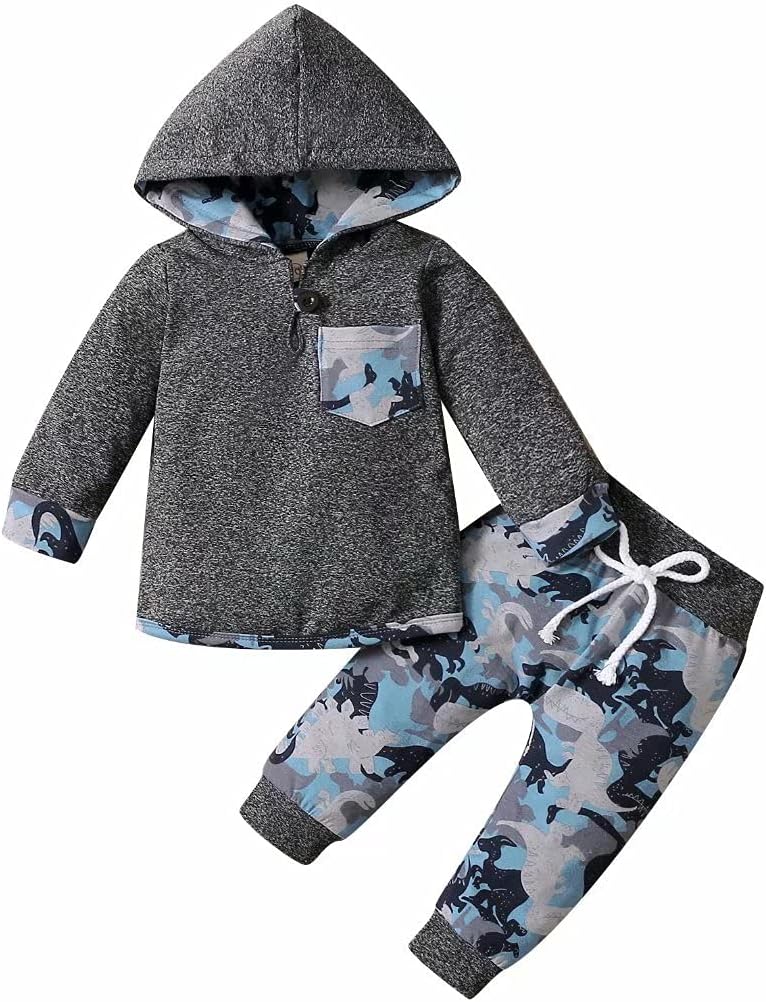 Baby Boy Clothes Toddler Infant Boys Fall Winter Outfit Long Sleeve Plaid Pocket Hoodie Tops + Pants 2Pcs