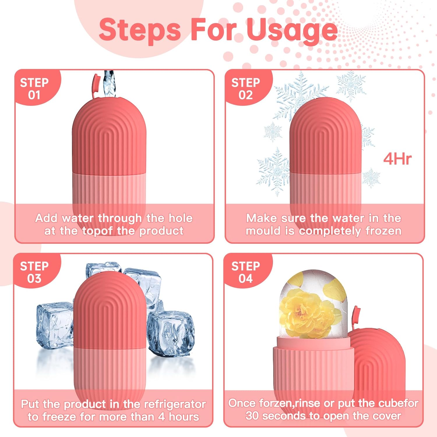 Ice Roller for Face and Eye，Ice Cube Roller Massager for Skin Women Care Tools, Naturally Conditioning De-Puff Eye Bags, Reduce Migraine Pain， Reusable Massage Silicone Ice Mold （Pink）