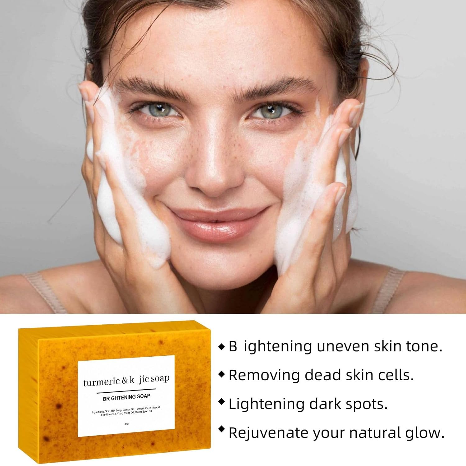 2PCS Lemon Turmeric Soap Bar,Turmeric Soap Bar for Face ＆ Body, Gentle Exfoliating, Turm-Eric Handmade Soap for All Skin Types