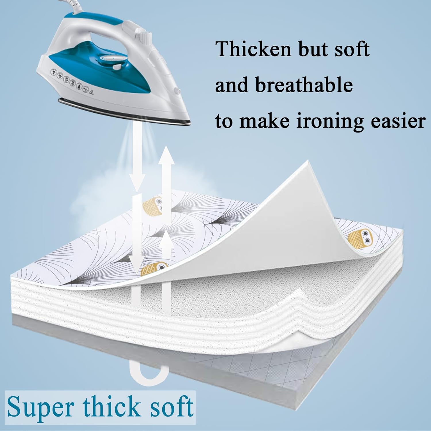 Small Ironing Board Cover Scorch Resistant, Cotton Table Top Ironing Cover with Padding Heat Reflective Heavy Duty Pad (Owl, 12.5"X32")