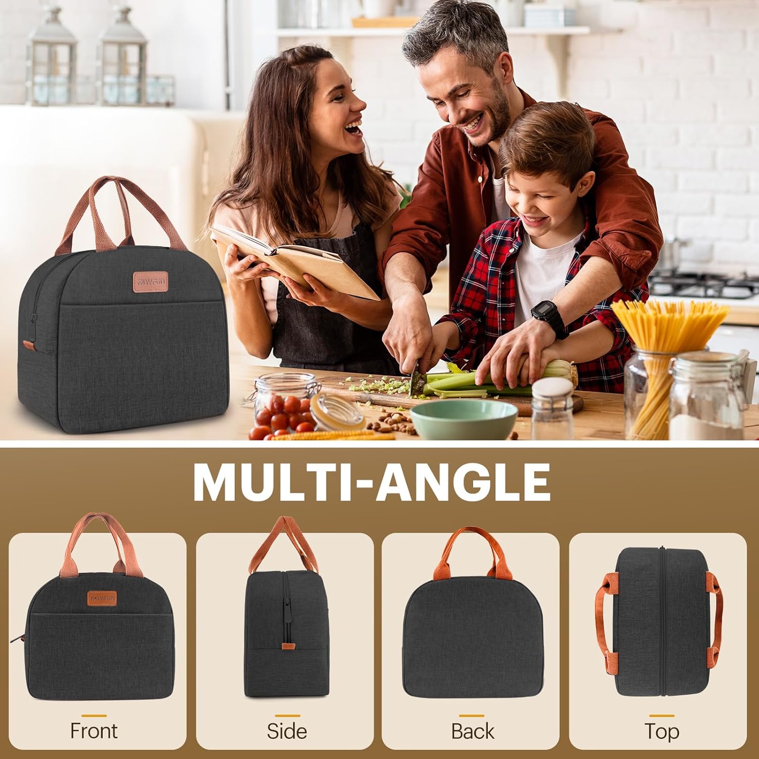 Lunch Bag for Women & Men, Adult Insulated Leakproof Lunch Box Bags with Large Capacity, Cooler Tote Bag for Work/Travel/Office/Outdoor (Black)