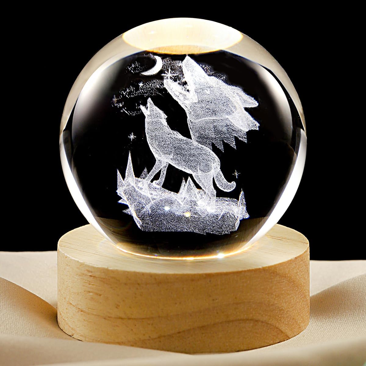 3D Galaxy Crystal Ball Lamp with Dimmable LED and Wooden Base, Night Light for Kids Teens Adults, Home Desk Office Bedroom Decor, Birthday Gift (2.4”/ 6Cm)