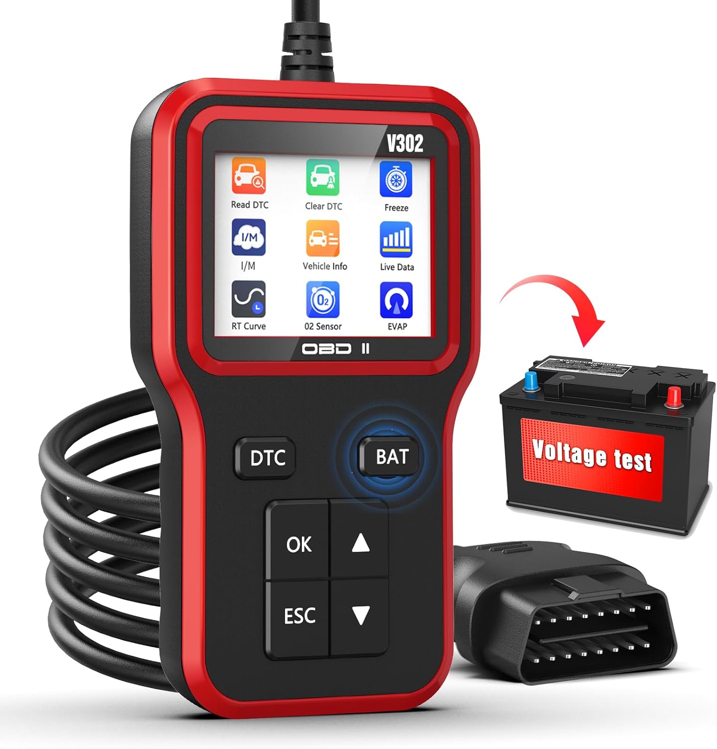 OBD2 Scanner with Upgrade Battery Tester - Diagnostic Tool for Cars That Check Engine Light & Emissions Readiness Read and Clears Vehicle Error Codes for All OBD II Protocol Vehicles since 1996