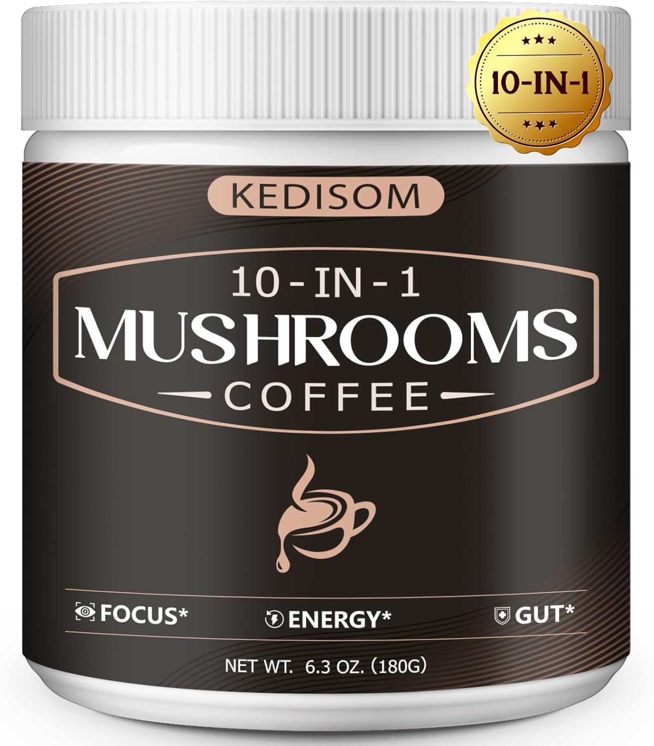 10 in 1 Mushrooms Coffee, Instant Mushroom Coffee Powder with Lion'S Mane, Cordyceps, Reishi, Shiitake, Turkey Tail, King Trumpet, for Focus, Energy, Immunity, 180G, 60 Servings