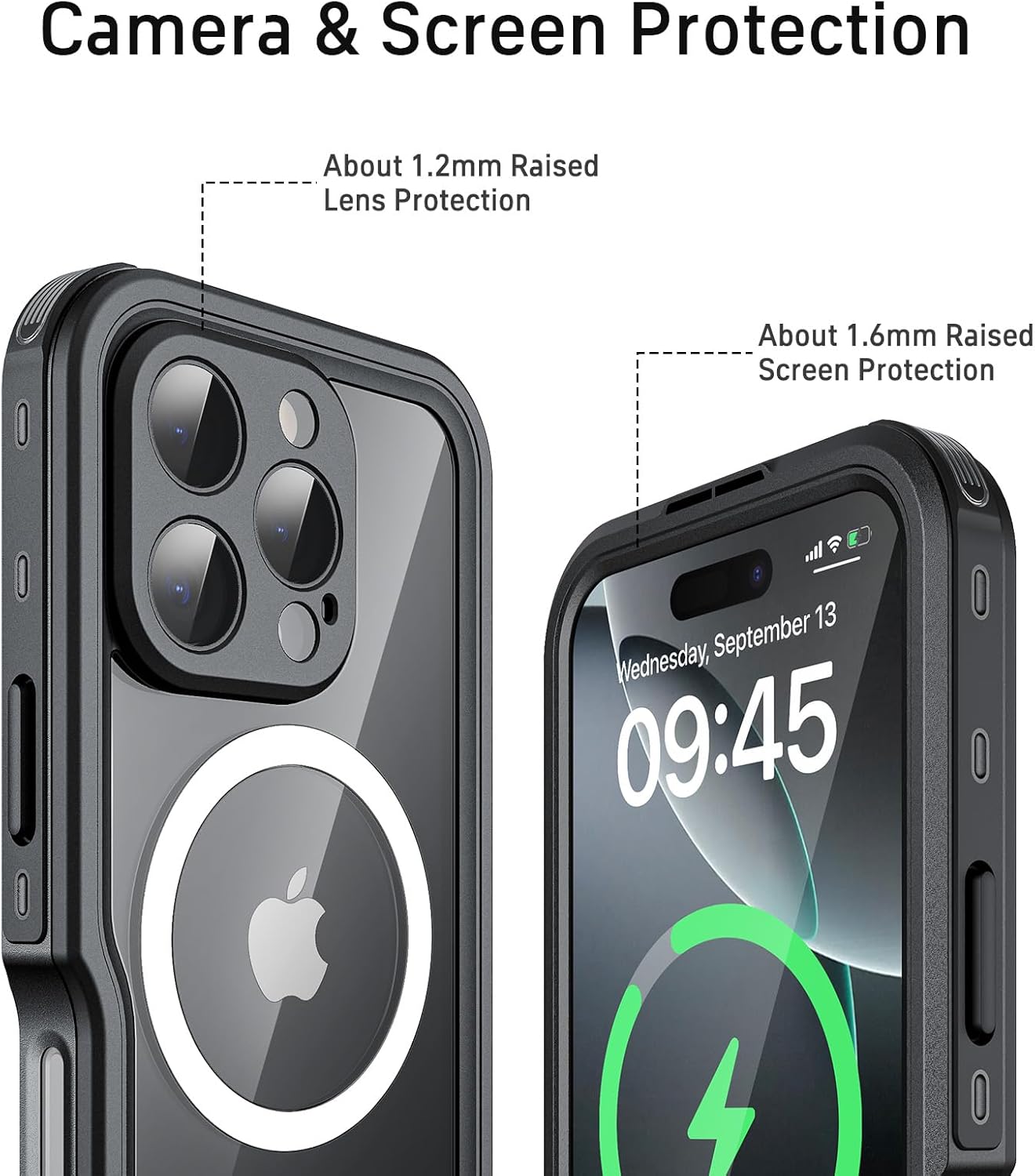 Waterproof Phone Case for Iphone 16 Pro Max, [Compatible with Magsafe] [IP68 Underwater] [Built-In Screen Protector & Glass Camera Protector] Full Body Shockproof Cover with Lanyard Black/Clear