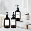 Shampoo and Conditioner Dispenser 16.9Oz/500Ml Refillable Shampoo Pump Bottles with Labels for Bathroom Empty Hand Wash Dispenser Set of 3