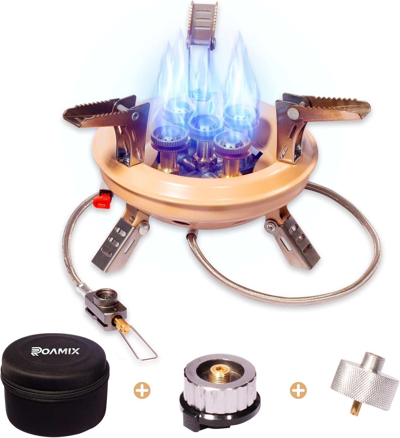 54,500 BTU Multi-Fuel Portable Camping Stove – 16,000W Collapsible Windproof Burner with Fuel Canister Adapter & Carrying Case for Outdoor Cooking, Backpacking & Emergency Use